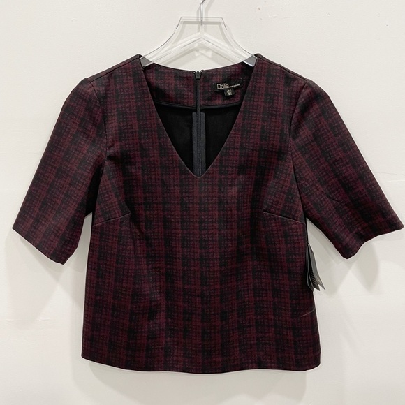 Dalia Cropped Printed Short Sleeve V-Neck Top Red Maroon Small S - Picture 1 of 7